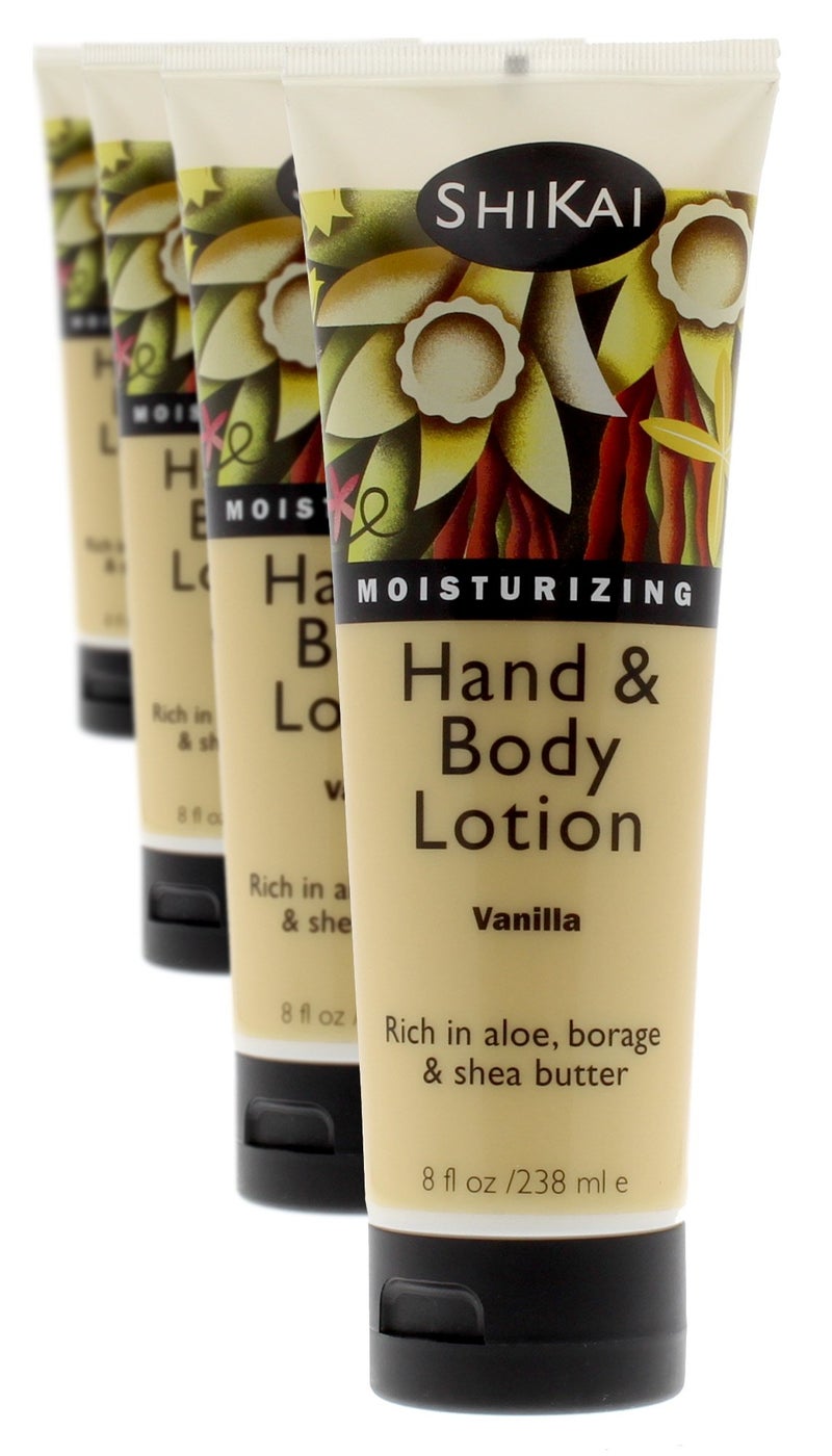 ShiKai Vanilla Hand  Body Lotion 8oz Pack of 4  Daily Moisturizing Skincare for Dry and Cracked Hands  With Aloe Vera  Vitamin E