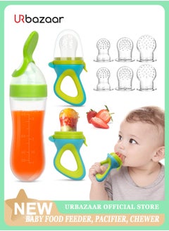 URbazaar Baby Food Feeder, 2 Pack Baby Fruit Feeder Pacifier Fresh Food Feeder with 3 Sizes Silicone Pouches,1 Baby Feeding Spoons for Toddlers Infant  - Image 1