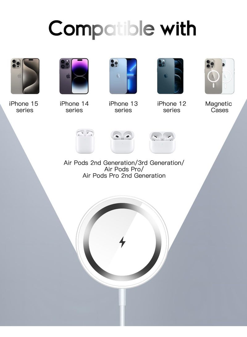 اكسيسن شاحن لاسلكي مغناطيسي متوافق مع سلسلة آيفون 15 و14 و13 و12، لوحة شحن سريع بقوة 15 واط (منفذ أبيض من النوع c) - Image 3