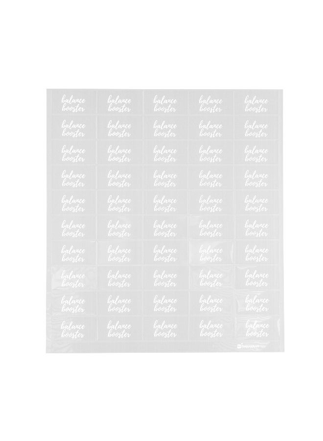 Restaurantware 1.9 x 1 Inch Balance Booster Juice Bottle Labels, 100 Self-Adhesive Labels For Bottles - Resists Condensation, For Drink Pouches, Clear With White Font Plastic Water-Resistant Labels - Image 2