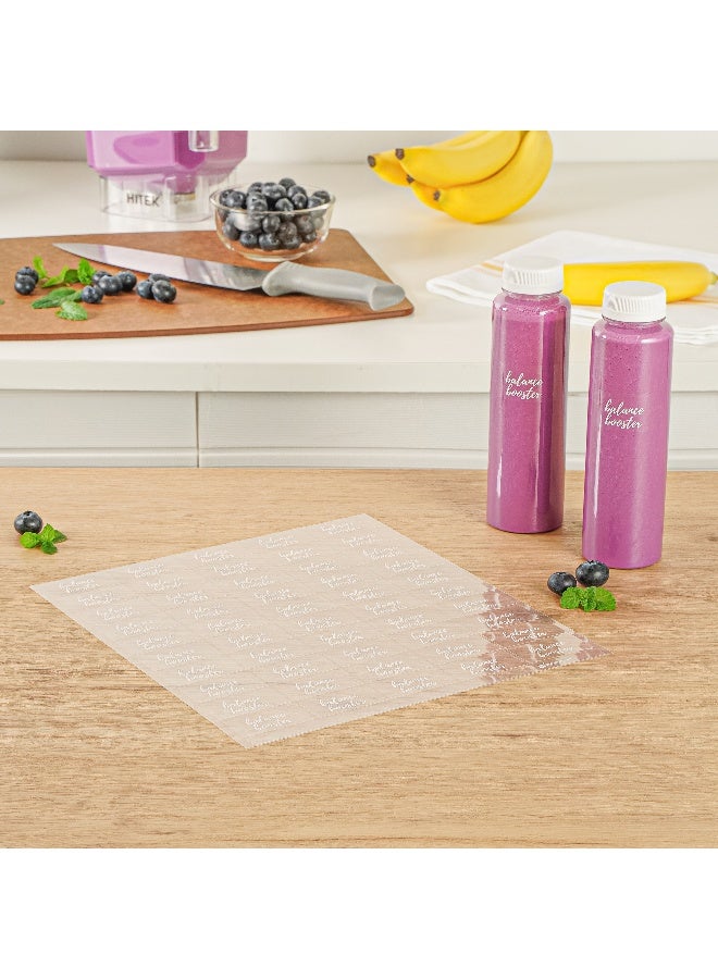 Restaurantware 1.9 x 1 Inch Balance Booster Juice Bottle Labels, 100 Self-Adhesive Labels For Bottles - Resists Condensation, For Drink Pouches, Clear With White Font Plastic Water-Resistant Labels - Image 4