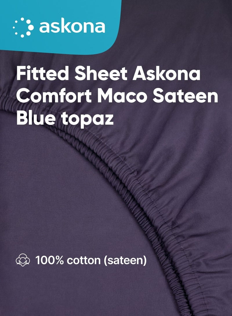 اسكونا Fitted Sheet 160x200 Askona Comfort Maco Sateen Blue Topaz - Image 1