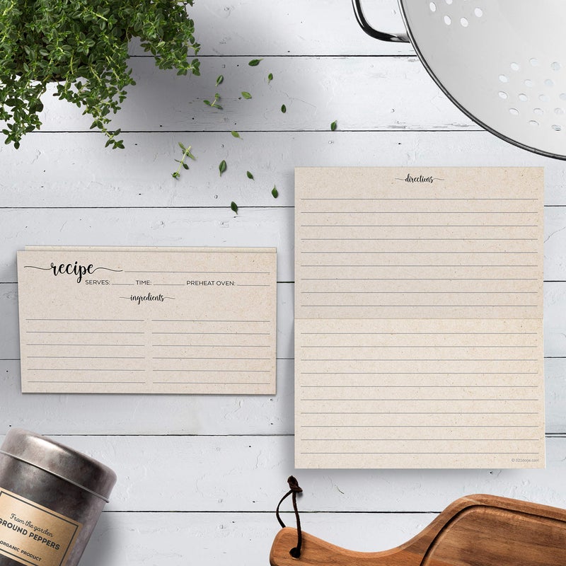 321 دن 321Done بطاقات وصفة قابلة للطي (مجموعة من 50) ريفي كرافت تان من مطبخ - طيات إلى 3X5 من 6X5 - حفل زفاف عتيق بسيط لحفلات الزفاف بوهو - صنع في الولايات المتحدة الأمريكية - مطوية على الوجهين - Image 3