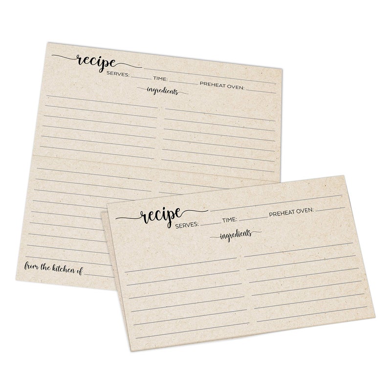 321 دن 321Done بطاقات وصفة قابلة للطي (مجموعة من 50) ريفي كرافت تان من مطبخ - طيات إلى 3X5 من 6X5 - حفل زفاف عتيق بسيط لحفلات الزفاف بوهو - صنع في الولايات المتحدة الأمريكية - مطوية على الوجهين - Image 1