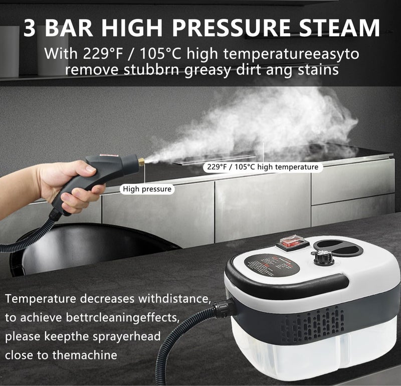 Yuwell 2500W Portable Steam Cleaner Handheld Pressurized High Temperature Steamer with 6 Adjustable Levels, 1200ML Water Tank & 3 Brush Heads, Fast 10-15s Heating for Kitchen, Range Hood & Tough Stains - Image 2
