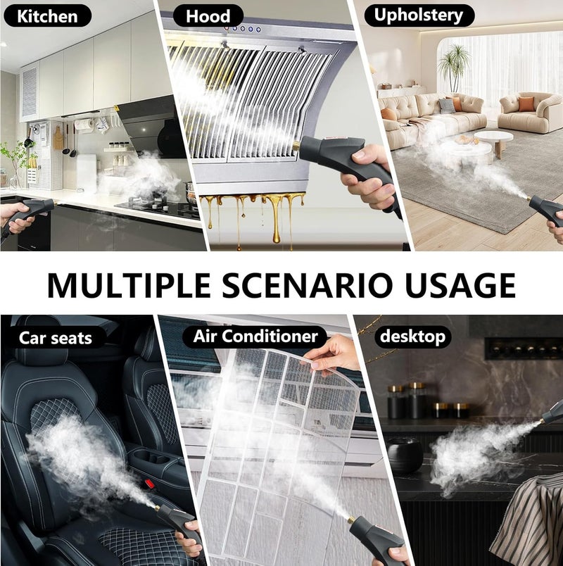 Yuwell 2500W Portable Steam Cleaner Handheld Pressurized High Temperature Steamer with 6 Adjustable Levels, 1200ML Water Tank & 3 Brush Heads, Fast 10-15s Heating for Kitchen, Range Hood & Tough Stains - Image 3