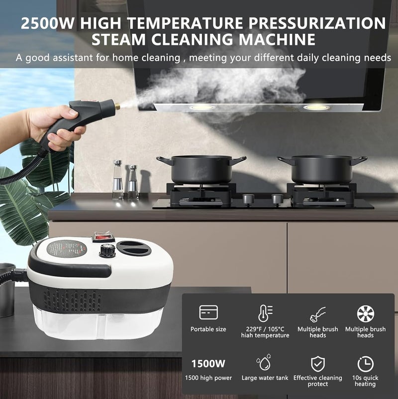 Yuwell 2500W Portable Steam Cleaner Handheld Pressurized High Temperature Steamer with 6 Adjustable Levels, 1200ML Water Tank & 3 Brush Heads, Fast 10-15s Heating for Kitchen, Range Hood & Tough Stains - Image 5
