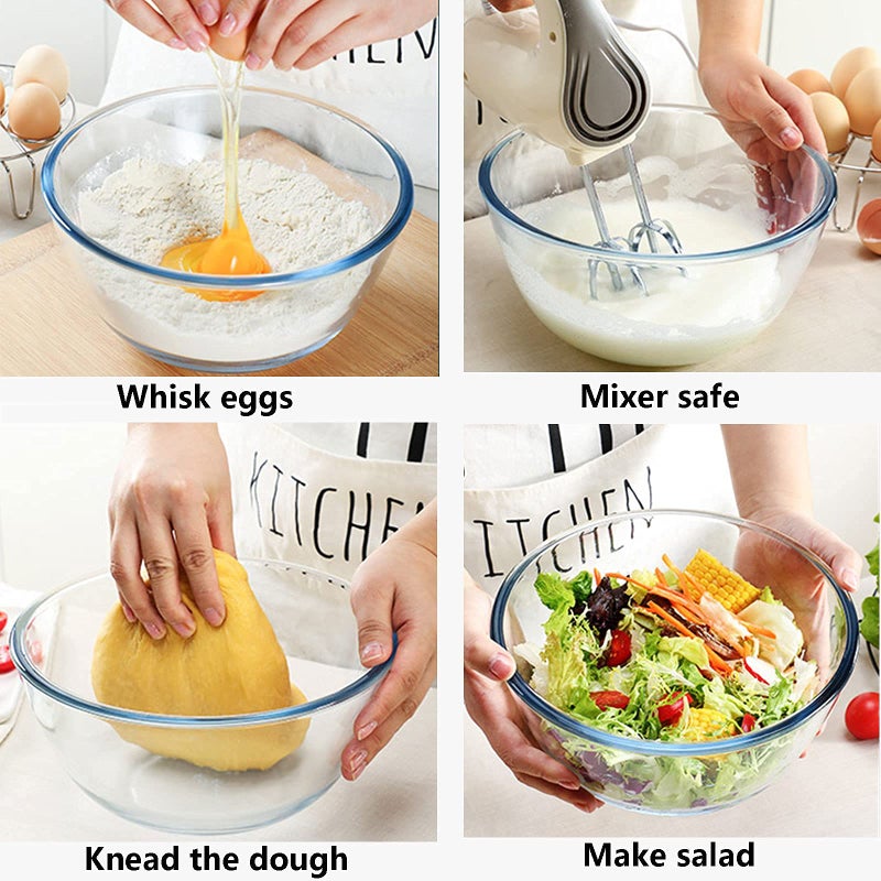 Homwin Glass Mixing Bowl Set for Baking 3-Piece Salad Bowl Set (1qt, 2.5qt, 4.2qt), High Brosilicate Large Bowls for Kitchen Prepping Serving and Storage, Microwave Dishwasher Oven Safe - Image 4