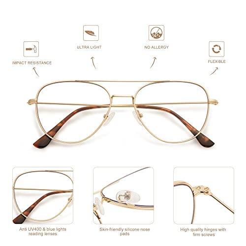 AMOMOMA 3-Pack Retro Aviator Reading Glasses for Men Women Trendy Square Blue Light Blocking Computer Readers Metal AM6092 Mix (+2.00 Magnification Strength) - Image 5