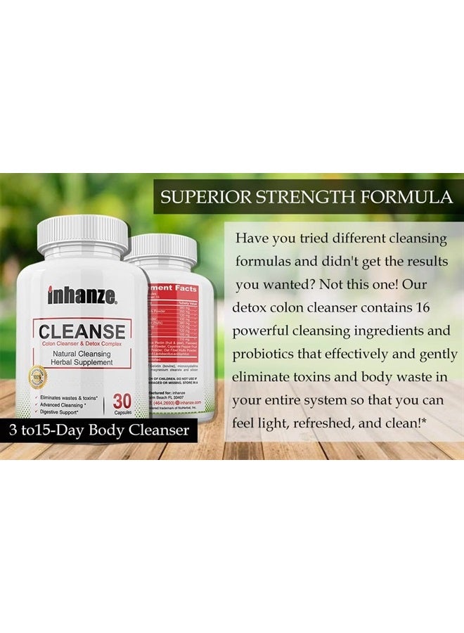 inhanze Colon Cleanse & Detox - Gut Cleanser & Support - Flush Out Waste and Toxins - 3 to 15-Day Body Cleanser, Fast-Acting with Cascara Sagrada, Senna Leaf, Probiotic - for Men & Women - Image 2