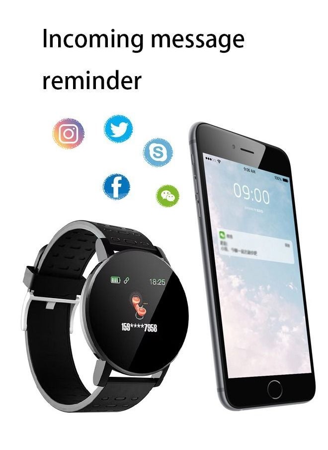 Generic - 119 Plus Bluetooth Smartwatch Fitness Smartwatch Bluetooth Smart Band with Heart Rate Check Multiple Exercise Modes Time Alarm Clock IPX67 Water-Resistant Sleep Tracking and more Black - Image 1