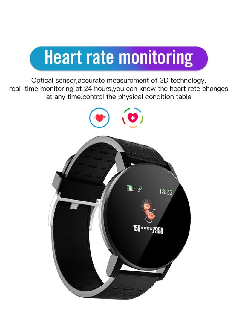 Generic - 119 Plus Bluetooth Smartwatch Fitness Smartwatch Bluetooth Smart Band with Heart Rate Check Multiple Exercise Modes Time Alarm Clock IPX67 Water-Resistant Sleep Tracking and more Black - Image 1