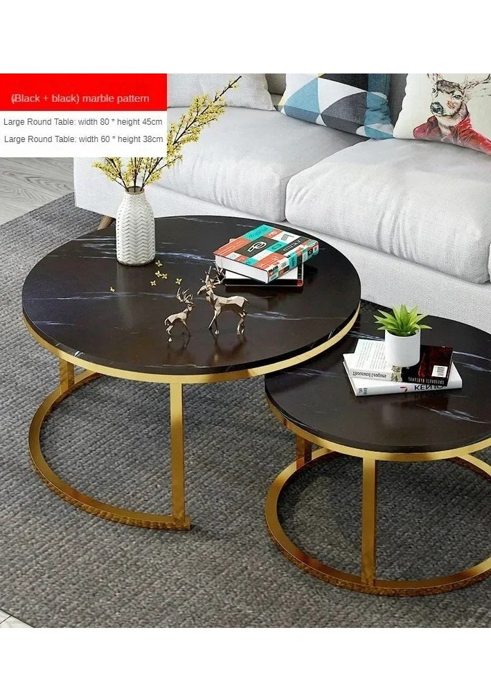Generic Marble Nesting Coffee Tables - Set of 2 Stylish Round Side Tables with Sleek Metal Frames for Living Room or Bedroom (Gold+Black)  - Image 2
