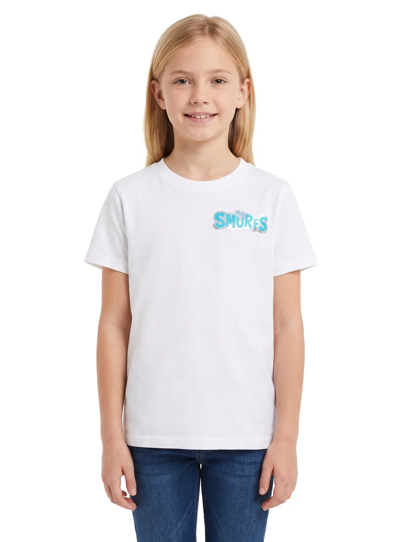 Trucare The Smurfs Logo Graphic T-Shirt for Kids | Minimalist Character Casual Crew Neck Tee