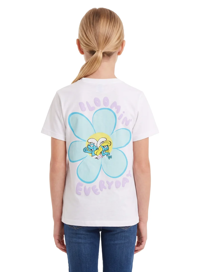 Trucare The Smurfs Logo Graphic T-Shirt for Kids | Minimalist Character Casual Crew Neck Tee