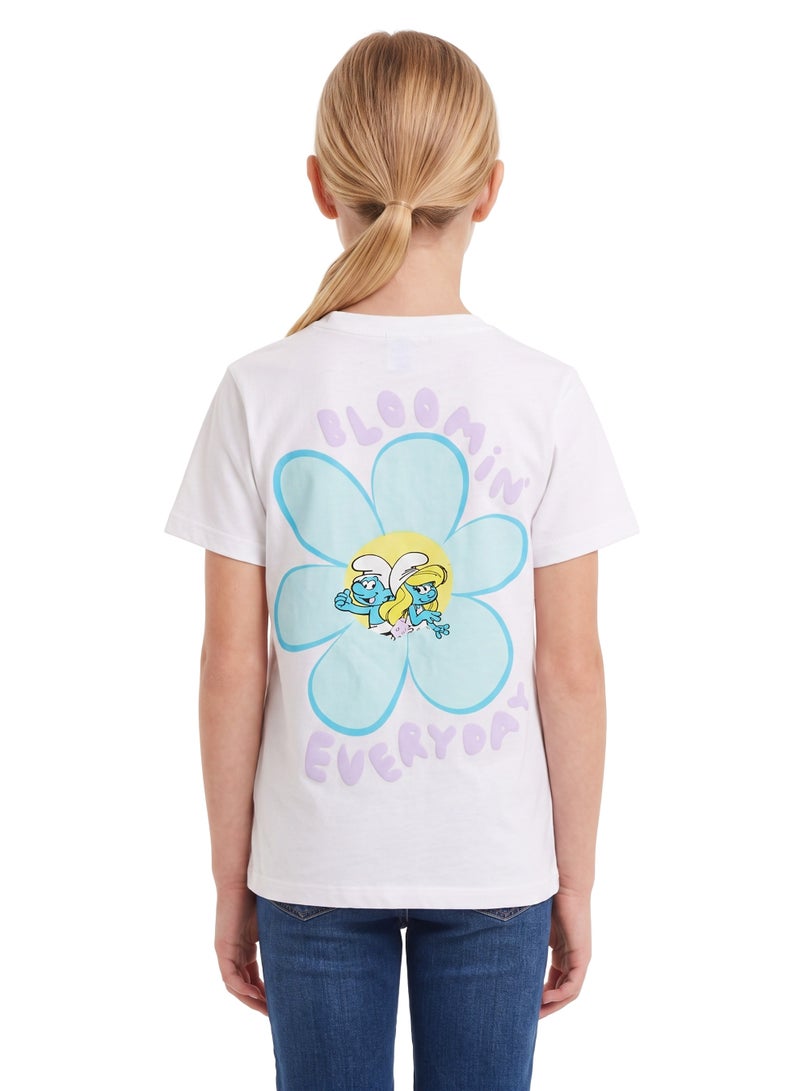 Trucare The Smurfs Logo Graphic T-Shirt for Kids | Minimalist Character Casual Crew Neck Tee - Image 2