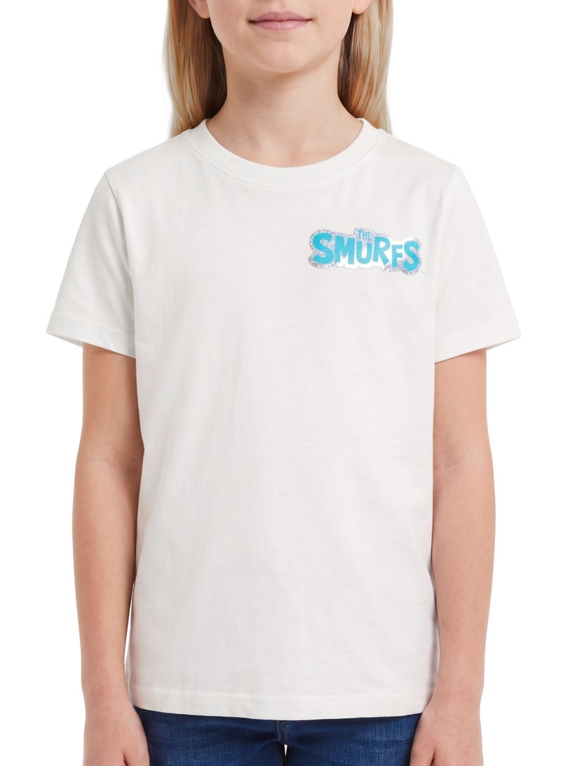 Trucare The Smurfs Logo Graphic T-Shirt for Kids | Minimalist Character Casual Crew Neck Tee - Image 4