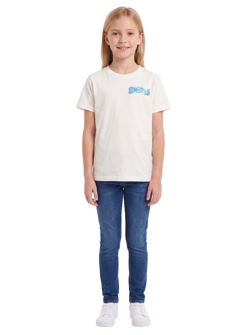 Trucare The Smurfs Logo Graphic T-Shirt for Kids | Minimalist Character Casual Crew Neck Tee - Image 3