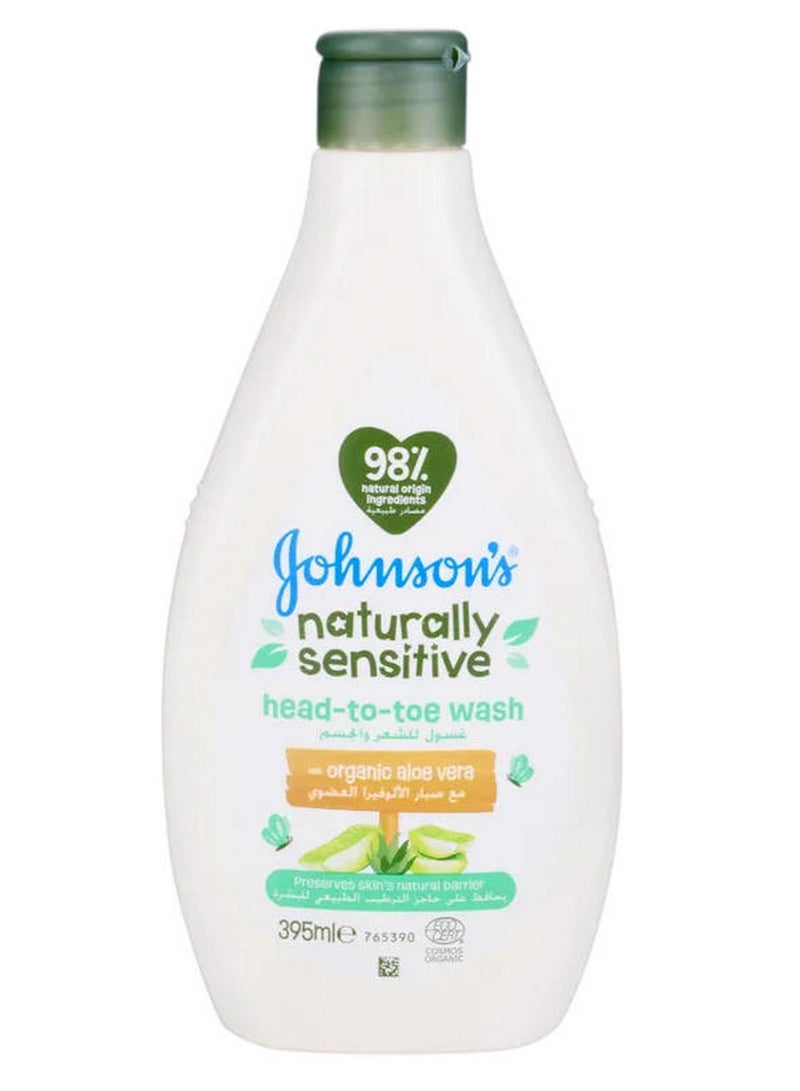 Johnson's Naturally Sensitive Head To Toe Wash With Organic Aloe Vera 395 ML - Image 1