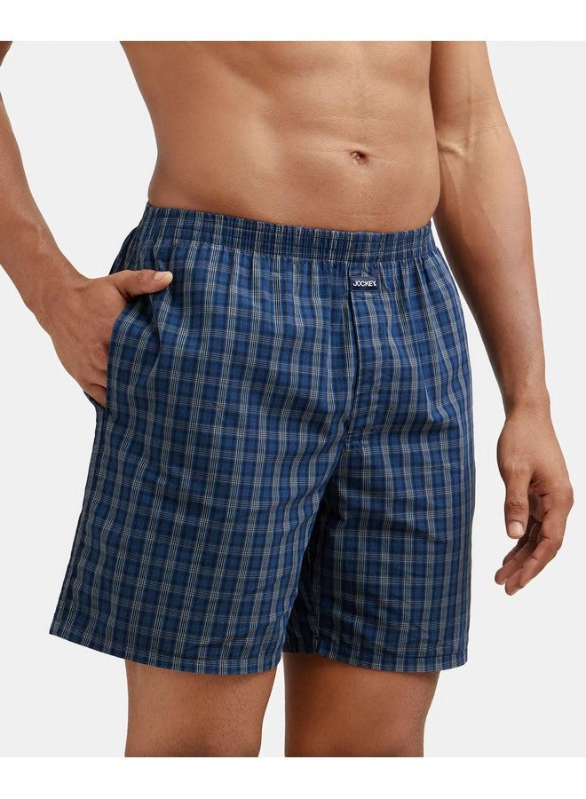 Jockey 1223 Men's Super Combed Mercerized Cotton Woven Checkered Boxer Shorts with Side Pocket (Pack of 2)_Navy & Black_M - Image 2