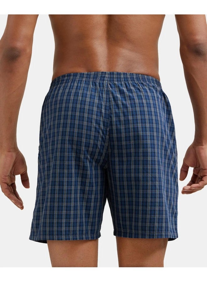 Jockey 1223 Men's Super Combed Mercerized Cotton Woven Checkered Boxer Shorts with Side Pocket (Pack of 2)_Navy & Black_M - Image 4