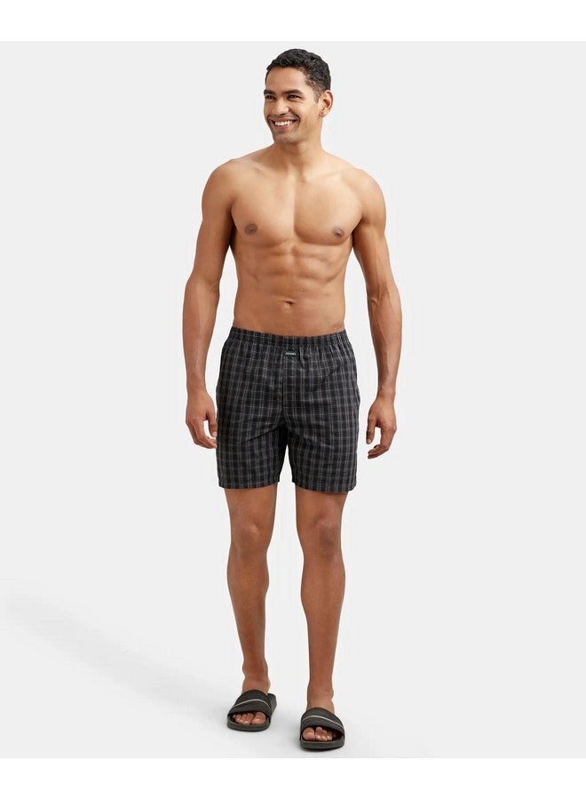 Jockey 1223 Men's Super Combed Mercerized Cotton Woven Checkered Boxer Shorts with Side Pocket (Pack of 2)_Navy & Black_M - Image 5