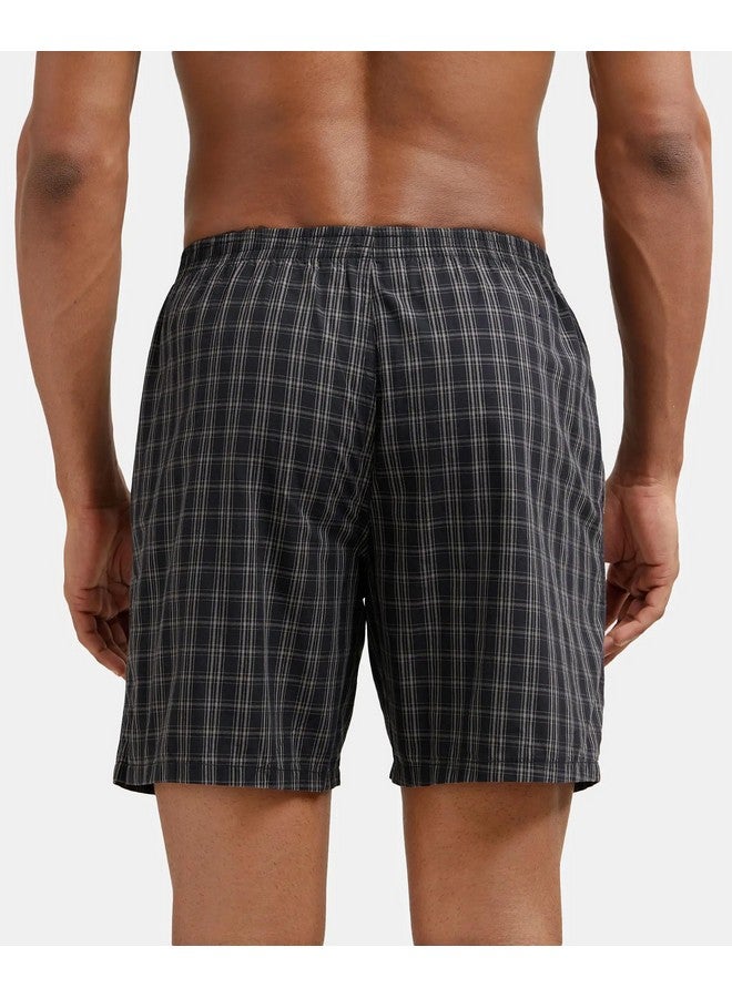 Jockey 1223 Men's Super Combed Mercerized Cotton Woven Checkered Boxer Shorts with Side Pocket (Pack of 2)_Navy & Black_M - Image 3