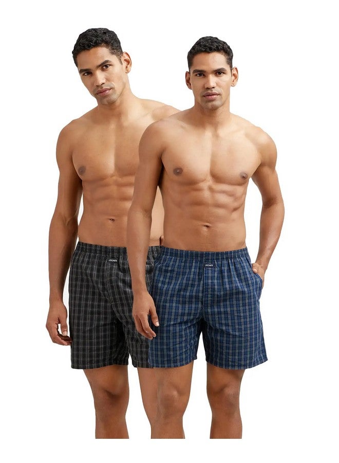 Jockey 1223 Men's Super Combed Mercerized Cotton Woven Checkered Boxer Shorts with Side Pocket (Pack of 2)_Navy & Black_M - Image 1