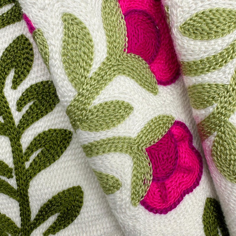 Alysheer Flower Embroidered Summer Decorative Lumbar Throw Pillow Cover 12"x 20", Farmhouse Cottage Hot Pink Floral Green Leaves Patterned Cotton Canvas Cushion Case for Sofa Couch Bed Living Room - Image 5
