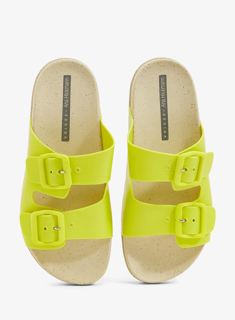 Voices Folk Women'S Birken Style Sandal With Adjustable Strap - Natural/Lime - Image 4