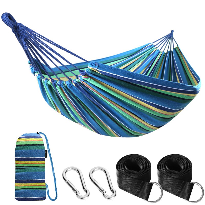 ANYOO Cotton Hammock Portable Camping Hammocks for Hanging Sturdy Garden Comfortable Fabric Hammock with Tree Straps Up to 660lbs with Travel Bag for Camping Outdoor/Indoor Patio Backyard - Image 1