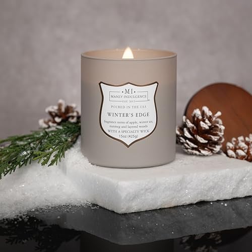 Manly Indulgence Winters Edge Scented Candles for Men, 15 oz Wooden Wick, Premium Soy Blend Wax, 60H Burn, Candles for Home Scented - Made in The USA - Image 3