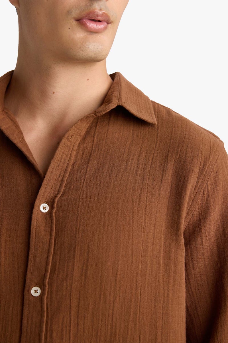 DeFacto Brown Man Polo Neck Regular Fit Long Sleeve Shirt Casual - Image 4