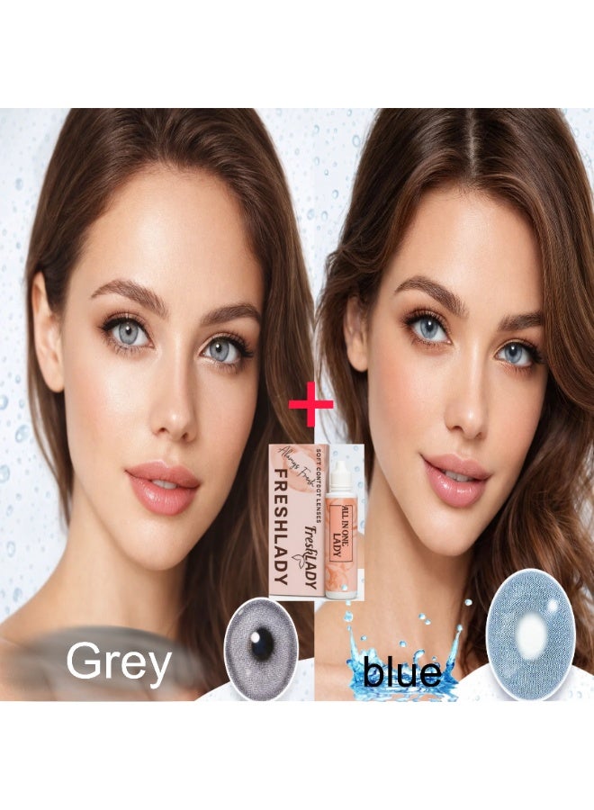 فريش ليدي عدسات لاصقة ايطالي لون ( رمادي - ازرق ) 2 عدسة من اللون +محلول عدسات طبي - Image 1