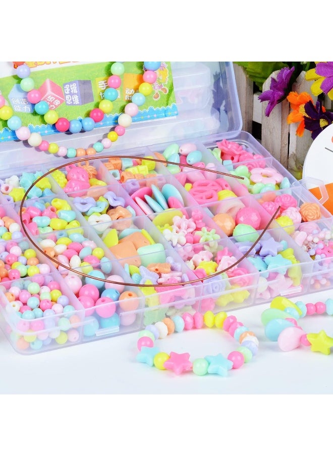 IBAMA - IBAMA 24 Grids DIY Candy Color Love Beads Fruit Beads Mickey Head Round Beads Flower Beads Butterfly Beads DIY Handmade Beads Jewelry Making Set with Box(450pcs) - Image 1