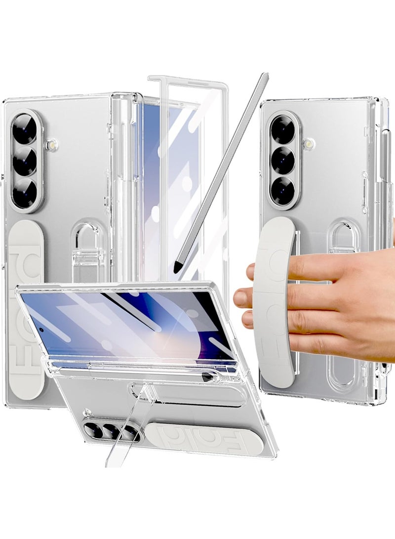 for Samsung Galaxy Z Fold 7 Case, with Screen Protector, S Pen Holder & Stylus Kickstand, Finger Strap Cover, Hinge Protection, Transparent - Image 1