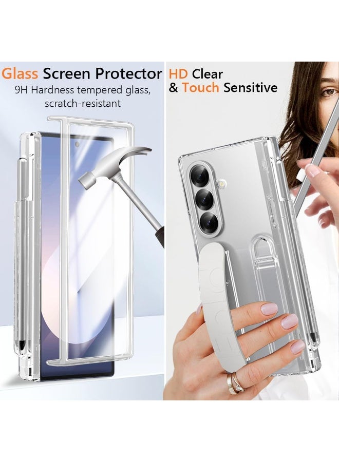 for Samsung Galaxy Z Fold 7 Case, with Screen Protector, S Pen Holder & Stylus Kickstand, Finger Strap Cover, Hinge Protection, Transparent - Image 3
