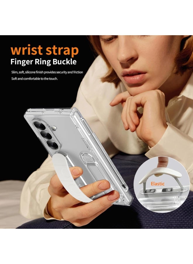 for Samsung Galaxy Z Fold 7 Case, with Screen Protector, S Pen Holder & Stylus Kickstand, Finger Strap Cover, Hinge Protection, Transparent - Image 2