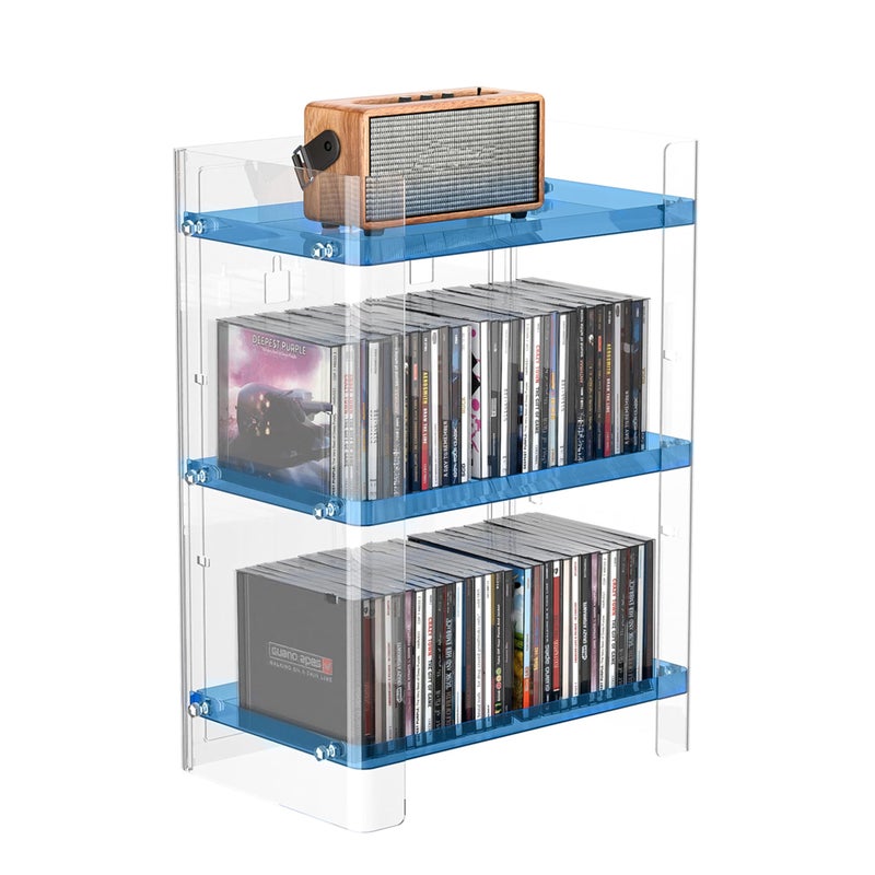 YFEEN 3 Tier Clear Acrylic CD Organizer Holds Up to 54 CDs Countertop Storage Media Shelf Home Office - Image 2
