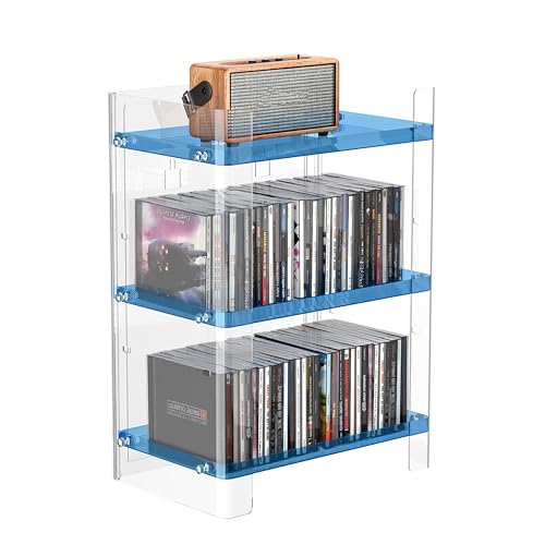 YFEEN 3 Tier Clear Acrylic CD Organizer Holds Up to 54 CDs Countertop Storage Media Shelf Home Office - Image 1