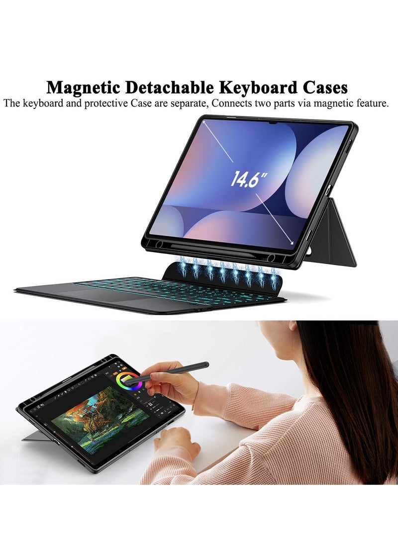 QPHWHFQ - 【English】Detachable Magic Keyboard Case for 14.6 inch Samsung Galaxy Tab S10 Ultra/S9 Ultra/S8 Ultra, Magnetic Bluetooth Keyboard Case Samsung Tab with Stand, Multi-Touch Trackpad, 7-Color Backlight - Image 1