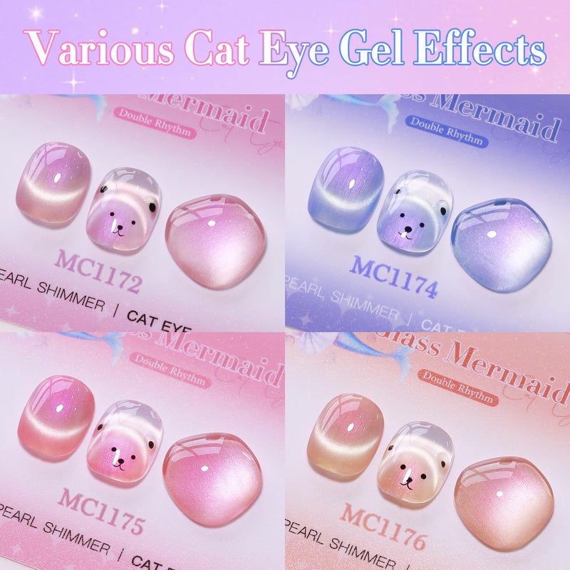 Double Rhythm 6 Colors Cat Eye Gel Polish Set Shimmer Glitter with Magnet Holographic Reflective Magnetic UV Nail Art Kit (6-Kit-50) - Image 4