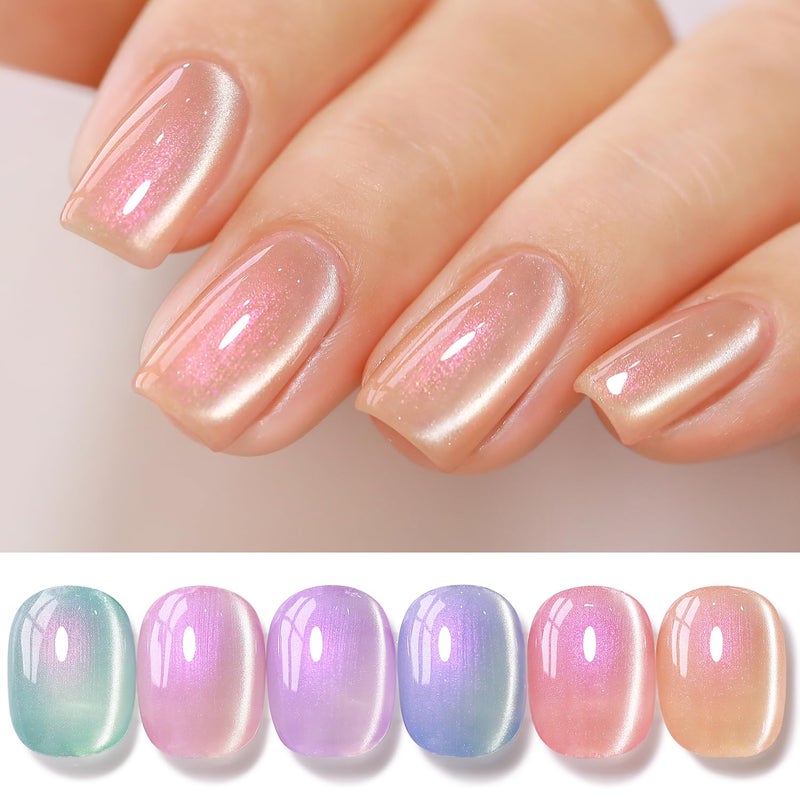 Double Rhythm 6 Colors Cat Eye Gel Polish Set Shimmer Glitter with Magnet Holographic Reflective Magnetic UV Nail Art Kit (6-Kit-50) - Image 1