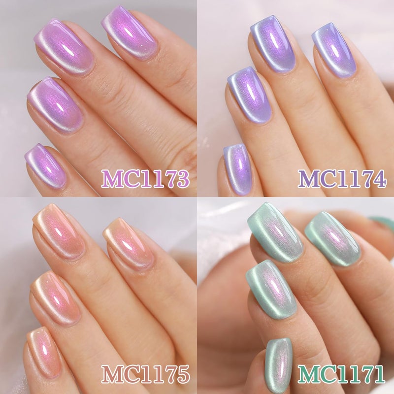 Double Rhythm 6 Colors Cat Eye Gel Polish Set Shimmer Glitter with Magnet Holographic Reflective Magnetic UV Nail Art Kit (6-Kit-50) - Image 5