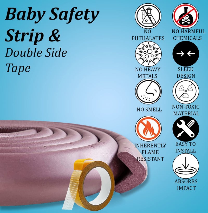 SYGA Safety Strip Furniture Edge Guard + Corner Protector - 6.5ft Edge Guard + 4 Corner Guards for Baby Proofing and Child Safety (Brown Combo) - Image 2