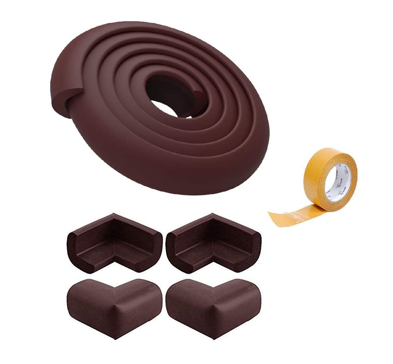 SYGA Safety Strip Furniture Edge Guard + Corner Protector - 6.5ft Edge Guard + 4 Corner Guards for Baby Proofing and Child Safety (Brown Combo) - Image 1