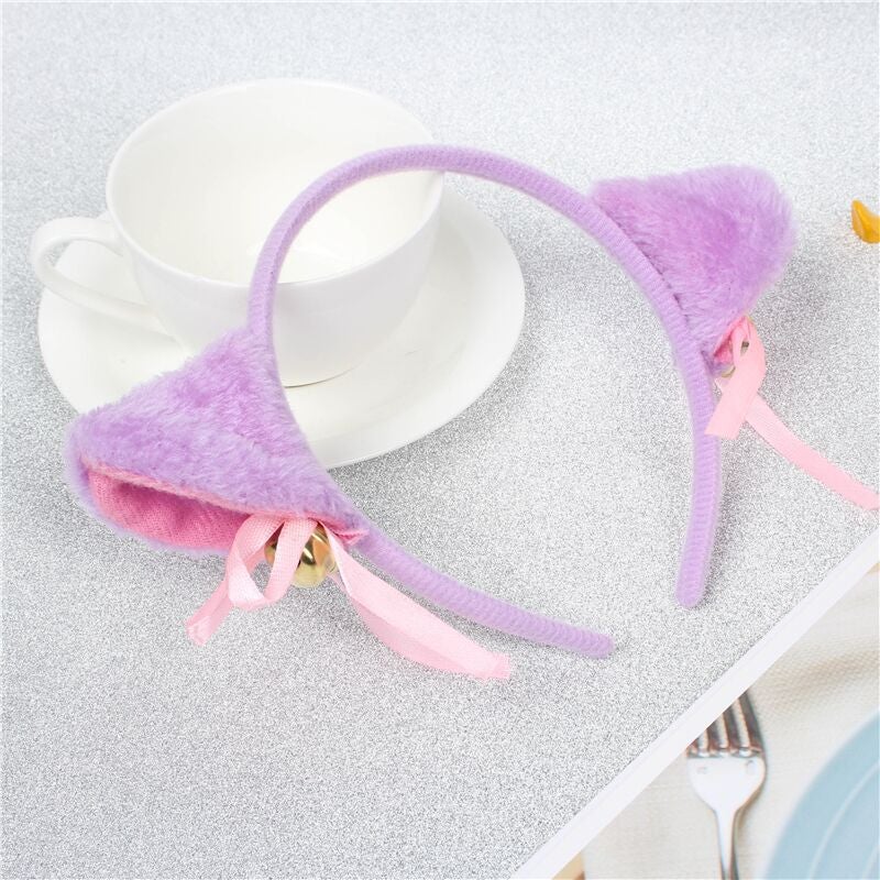 Generic Anime Cat Ear Headband Cosplay Paw Gloves Cute Tail A purple headband