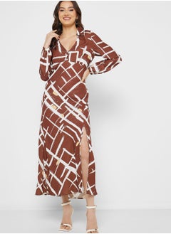 Jovonna London V-Neck Printed Side Slit Dress  - Image 1