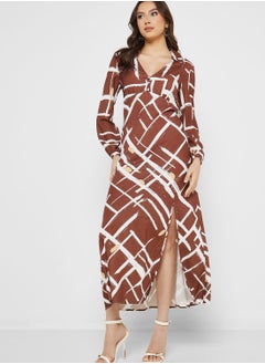 Jovonna London V-Neck Printed Side Slit Dress  - Image 4