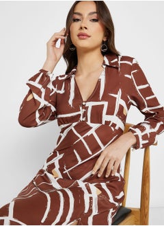 Jovonna London V-Neck Printed Side Slit Dress  - Image 3